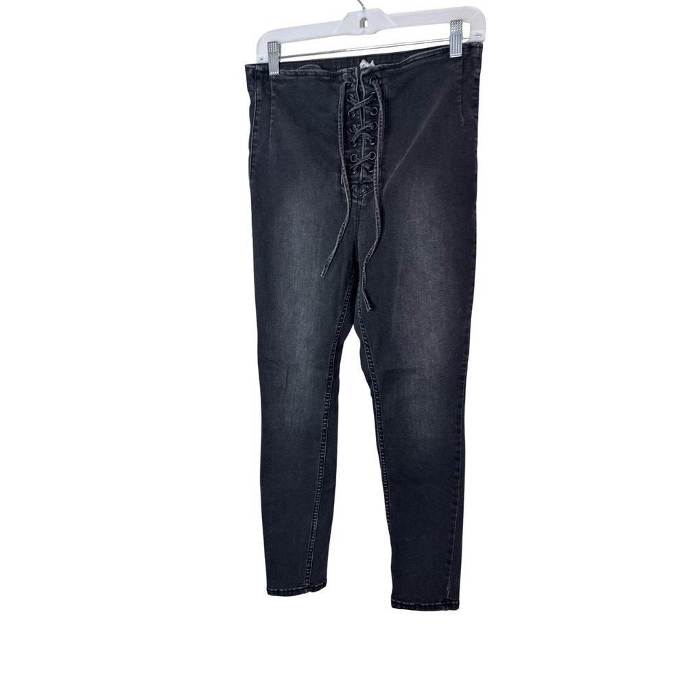 Free People Jeans Womens 30 Gray High Rise Lace Up Skinny Jegging Ankle Stretch